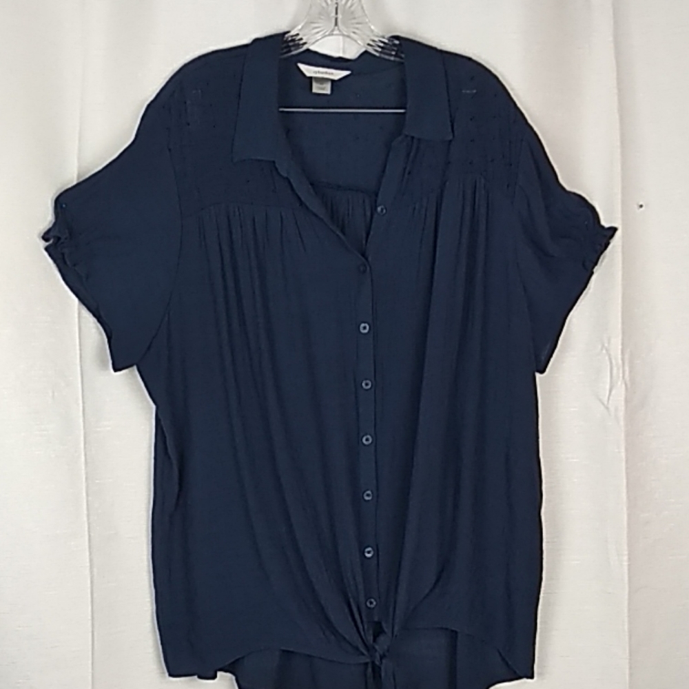 CJ Banks navy blue button down blouse sz 3X